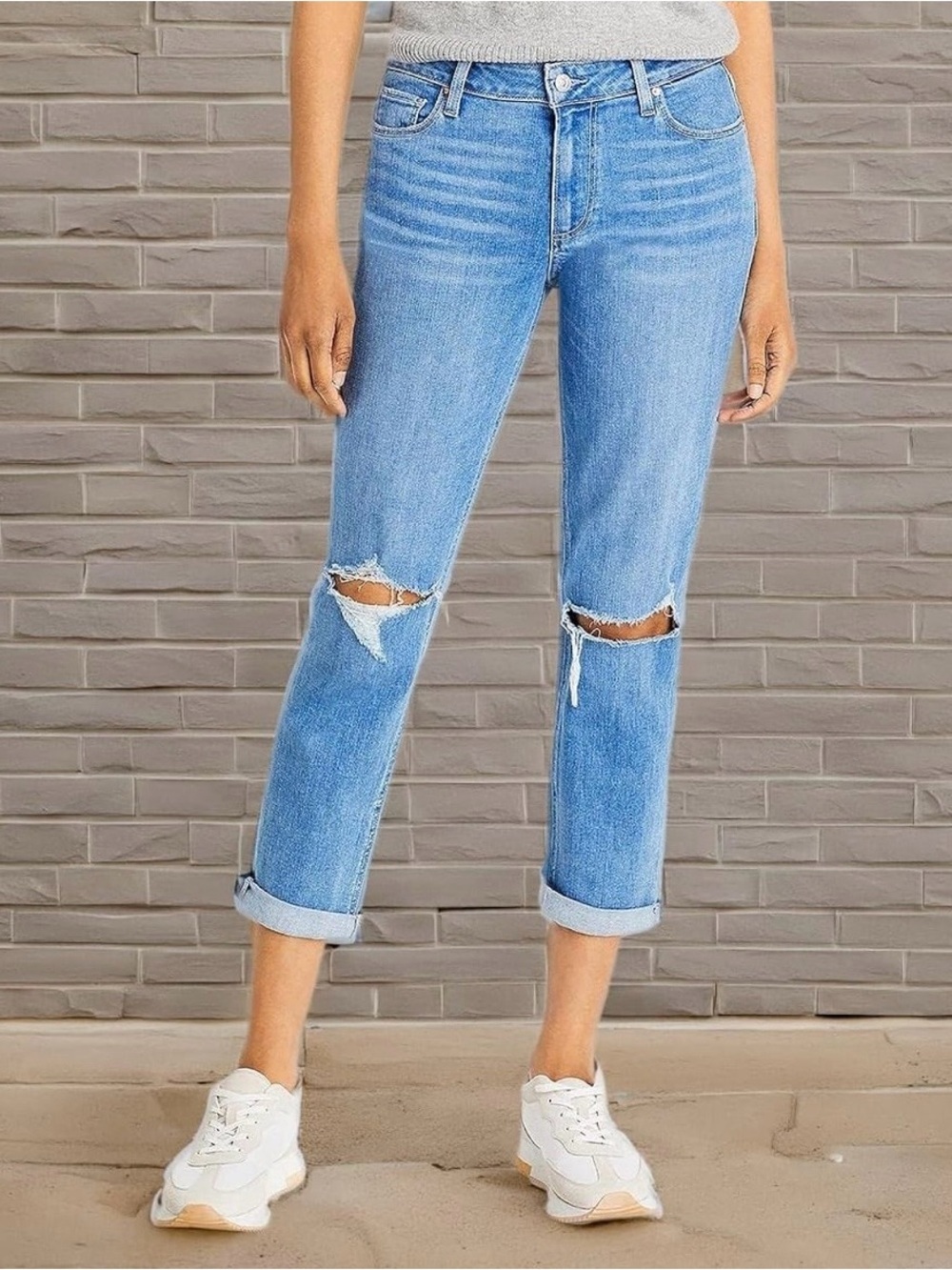 PAIGE Brigitte Mid Rise Boyfriend Skinny Jeans 28 NWT Distressed Ratatouille
